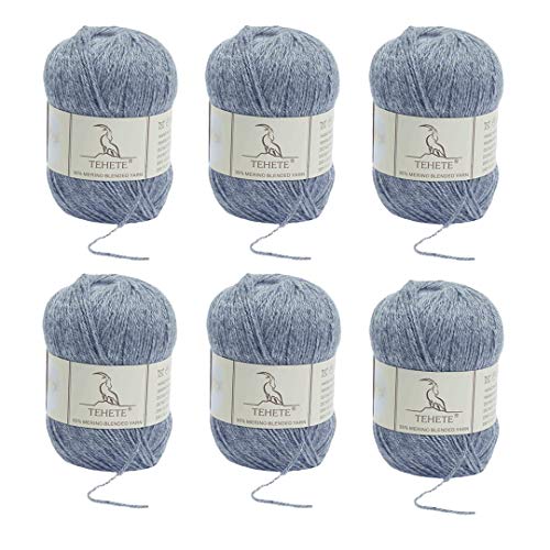 TEHETE Merinowolle, 6 x 50 g, 3-lagig, weiches Handstrickgarn, für Pullover, Schal, Leggings, Handschuhe, Socken (6 Knäuel, grau) von TEHETE