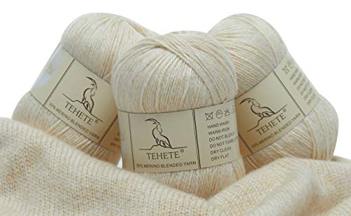 TEHETE Merinowolle Garn zum Stricken 3-lagig weich leicht 150g Häkelgarn (Beige) von TEHETE