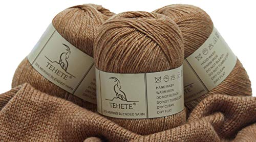 TEHETE Wolle zum Stricken und 35% Merinowolle Handstrickgarn, 3 Bälle x 50g, weich und leicht-Khaki von TEHETE