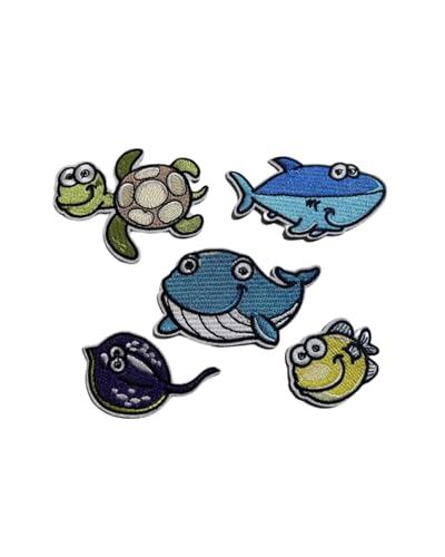 5 Stück bestickte Flicken zum Aufnähen oder Aufbügeln, Meerestiere, Fische, Schildkröte, Hai, Wal, niedliche Ozean-Tier-Applikation für DIY-Zubehör 5 Stück bestickte Flicken zum Aufnähen oder Aufbügeln, Meerestiere, Fische, Schildkröte, Hai, Wal, niedliche Ozean-Tier-Applikation für DIY-Zubehör von TEKISTO