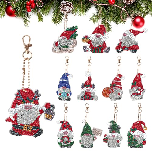 TEKONDA 12 Set Diamond Painting Weihnachten Anhänger Diamond Painting Schlüsselanhänger Diamond Painting Anhänger Beidseitige Diamond Painting Set Weihnachtsmann-Muster Weihnachtsbaumschmuck von TEKONDA