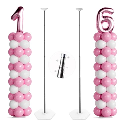 TEKXYZ Teleskop-Ballon Säulenständer-Set 2 Stück, 45,7cm bis 2,1M Frei Verstellbarer Metall Luftballon Ständer Für Partydekorationen TEKXYZ Teleskop-Ballon Säulenständer-Set 2 Stück, 45,7cm bis 2,1M Frei Verstellbarer Metall Luftballon Ständer Für Partydekorationen von TEKXYZ