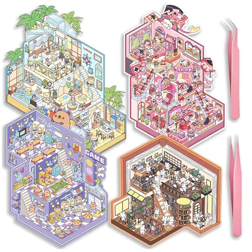 TELAIN 3D Sticker Szenen Für Kinder, Kreatives DIY Haus Selbermachen Mit 12 Aufklebern Und 4 Hintergrundbrettern, Wasserdicht Und Wiederverwendbar, Geschenkidee Für Alle Altersgruppen TELAIN 3D Sticker Szenen Für Kinder, Kreatives DIY Haus Selbermachen Mit 12 Aufklebern Und 4 Hintergrundbrettern, Wasserdicht Und Wiederverwendbar, Geschenkidee Für Alle Altersgruppen von TELAIN