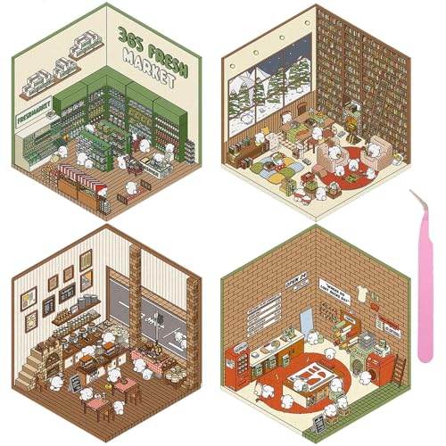 TELAIN 4 Sets DIY 3D-Hausaufkleber, 3D-Aufkleberszene, Miniatur-Szenenaufkleber, süße Cartoon-Aufkleberszenen für Erwachsene und Kinder TELAIN 4 Sets DIY 3D-Hausaufkleber, 3D-Aufkleberszene, Miniatur-Szenenaufkleber, süße Cartoon-Aufkleberszenen für Erwachsene und Kinder von TELAIN