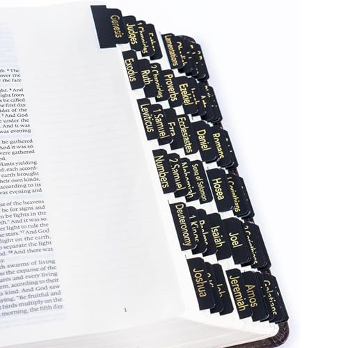 TELAIN Bibelregister, 72 laminierte Bibelregister für Frauen und Männer, leicht zu lesen und anzubringen, Großdruck-Bibelregister, Bibelstudium Zubehör (Schwarz) von TELAIN