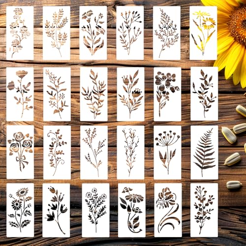 TELAIN Pflanzen Schablonen Set, 24 Stück Reusable Malschablonen Für DIY Dekoration, Ideal Für Wandgestaltung, Möbel, Textilien Und Mehr von TELAIN