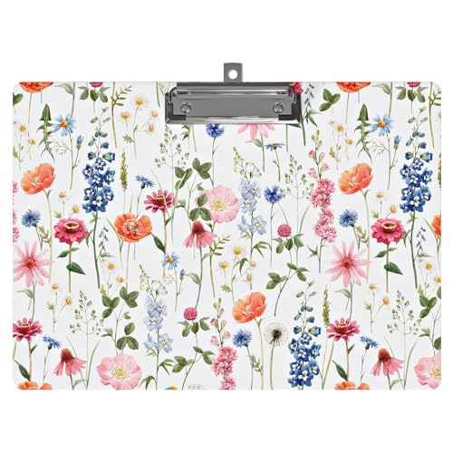 Klemmbrett aus Holz mit Designs, A4, Standardgröße, 22,9 x 31,8 cm, niedliche horizontale Klemmbretter mit niedrigem Profil-Clip zum Zeichnen, Bürobedarf (Vintage-Wildblume) von TELOENCE