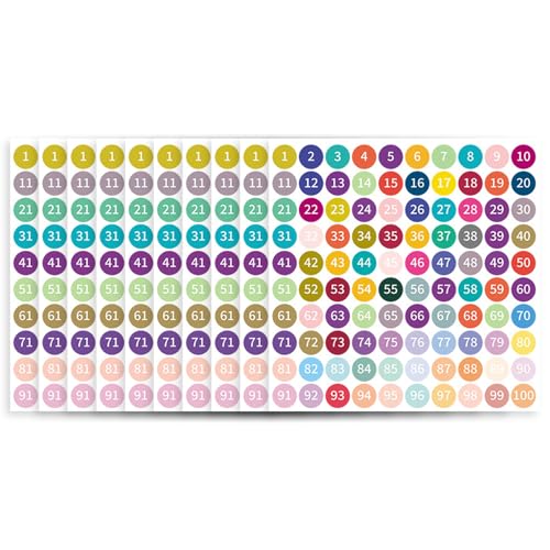 10 Blatt bunte fortlaufende Zahlenaufkleber 1-100 selbstklebende kleine runde Etiketten für den Innen- und Außenbereich 10 Blatt bunte fortlaufende Zahlenaufkleber 1-100 selbstklebende kleine runde Etiketten für den Innen- und Außenbereich von TEMOOUES