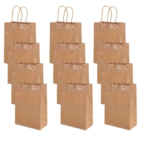 TEMOOUES 12 Stück bronzierende Herz-Krafts Papiertüten mit Griff für Snacks, Süßigkeiten, Geschenke, Hochzeiten und Partydekorationen, Partydekorationstaschen von TEMOOUES