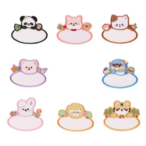 TEMOOUES 8 Stück Panda Aufnäher Cartoon Tier Rohlinge Namen Aufbügler Patches Kaninchen Reparatur Flicken für Kleidung Dekoration von TEMOOUES