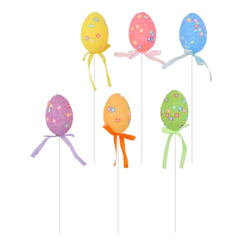 TEMOOUES Bunte Eier mit Stab, handbemalt, Schaumstoff-Eier für Urlaub, Dekoration, Party, Tischdekoration, Korbfüller, dekorative Plektren, 6 Stück TEMOOUES Bunte Eier mit Stab, handbemalt, Schaumstoff-Eier für Urlaub, Dekoration, Party, Tischdekoration, Korbfüller, dekorative Plektren, 6 Stück von TEMOOUES
