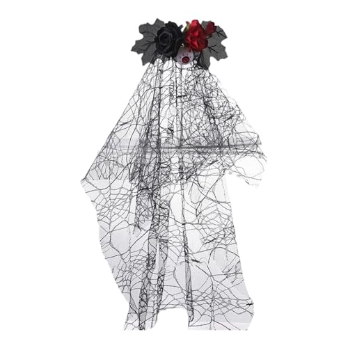 TEMOOUES Eleganter Hexenschleier Kopfschmuck mit Schleife, Halloween-Party, Kopfbedeckung, Damen, Rollenspiel, Cosplay, Kostüm, Halloween, Hexenkostüm, Gothic-Schleife von TEMOOUES