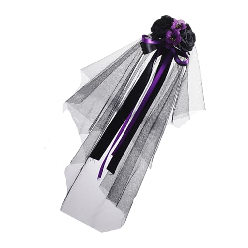 TEMOOUES Eleganter Hexenschleier Kopfschmuck mit Schleife, Halloween-Party, Kopfbedeckung, Damen, Rollenspiel, Cosplay, Kostüm, Halloween, Hexenkostüm, Gothic-Schleife TEMOOUES Eleganter Hexenschleier Kopfschmuck mit Schleife, Halloween-Party, Kopfbedeckung, Damen, Rollenspiel, Cosplay, Kostüm, Halloween, Hexenkostüm, Gothic-Schleife von TEMOOUES