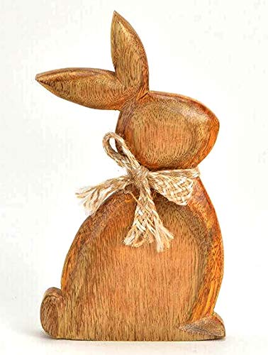 TEMPELWELT® Dekofigur Hase Osterhase sitzend 20 cm - Mango Holz massiv Natur braun - Holzhase Holzfigur Aufsteller für Osterdekoration Frühling Ostern von TEMPELWELT