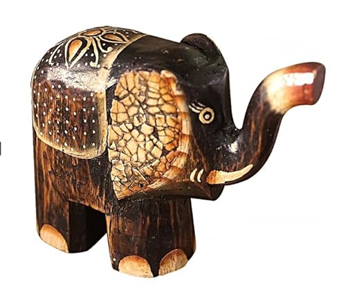TEMPELWELT Deko Figur Elefant Yatta stehend 13x15 cm, Holz braun bemalt, Holzfigur Elefantenfigur Dekoelefant Statue Tierfigur handgefertigt aus Bali von TEMPELWELT