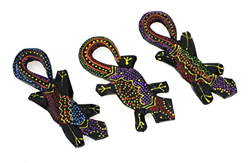 TEMPELWELT Deko Figur Gecko mit Magnet im 3er Set, Albesia Holz dotpainting punktbemalt bunt, 10cm lang, Holzfigur Echse Kühlschrankmagnet, Kunsthandwerk aus Bali handgefertigt TEMPELWELT Deko Figur Gecko mit Magnet im 3er Set, Albesia Holz dotpainting punktbemalt bunt, 10cm lang, Holzfigur Echse Kühlschrankmagnet, Kunsthandwerk aus Bali handgefertigt von TEMPELWELT