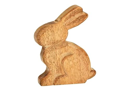 TEMPELWELT Deko Figur Hase Osterhase 11x15x2 cm, Mango Holz Natur Braun, Holzfigur massiv Naturdekoration Frühling Osterdekoration von TEMPELWELT