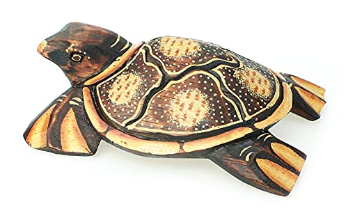 TEMPELWELT Deko Figur Schildkröte Kura 15 cm, Albesia Holz braun, Holzfigur Schildi Kunsthandwerk aus Bali handgefertigt von TEMPELWELT