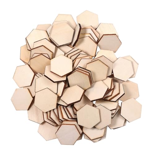 TEMPNAP 100 Stück Unbehandelte Sechseckige Holzscheiben DIY Holzstücke für Bastelprojekte Glatte Oberfläche für Dekoration und Kreative Handwerksideen von TEMPNAP