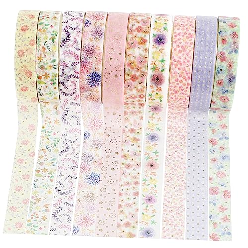 TEMPNAP 10Rollen Dekoratives Washi Tape Set Dünnes Blumenband für DIY Journaling Scrapbooking und Geschenkverpackung Hochwertiges Leicht Abreißbares Klebeband Goldfolie von TEMPNAP
