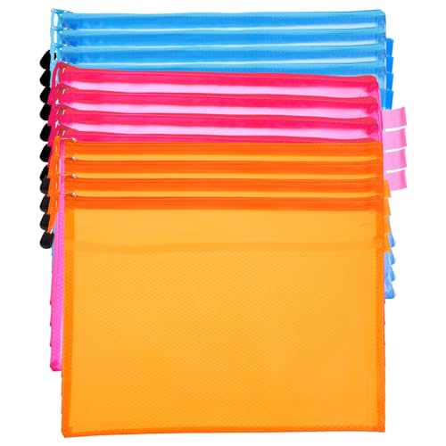 TEMPNAP 12 Stück Teiliges PVC Dokumententaschen mit Reißverschluss Transparente Organizer für Schule Büro Reise Format Hellblau Orange für Stifte Unterlagen und von TEMPNAP