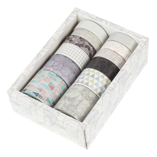 TEMPNAP 12Rollen DIY Washi Tapes Vintage Dekorative Klebebänder für Scrapbooking Journaling Handwerk Wiederverwendbar Rückstandsfrei Einfach zu Handhaben Geometrische von TEMPNAP