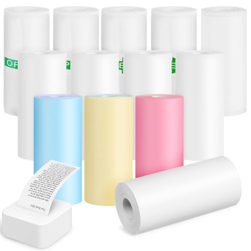 TEMPNAP 13 Rollen Bunte Thermopapierrollen Selbstklebendes Druckerpapier für Thermodrucker Normalpapier Farbpapier Klebefolie Hohe Kompatibilität und Einfache Handhabung von TEMPNAP