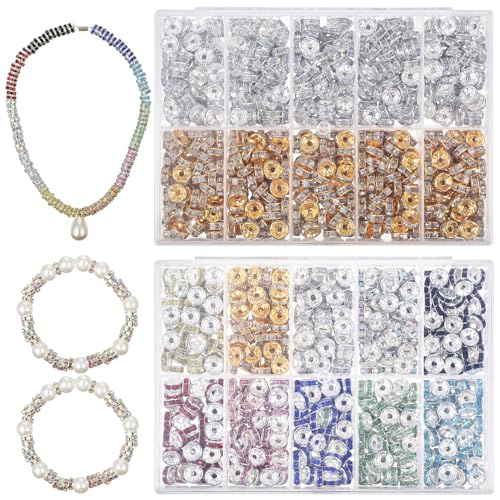 TEMPNAP 1400 Stück Glitzerstein Abstandshalter Perlen DIY Schmuckherstellung Set Bunte Bastelperlen für Armbänder Ketten Haaraccessoires Gold Silber und Farben von TEMPNAP
