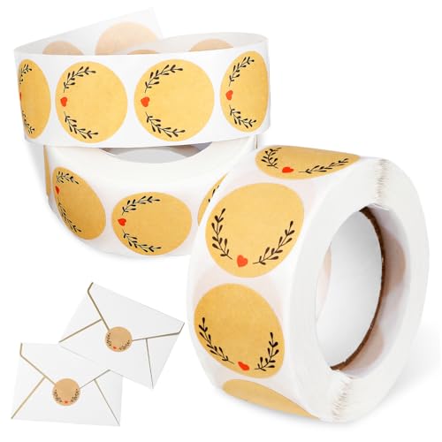 TEMPNAP 2 Rollen Runde Kraftpapier Aufkleber Selbstklebende Etiketten für Handgemachtes Backwaren Geschenktüten Canning Aufkleber pro Rolle mit Liebe Designt von TEMPNAP