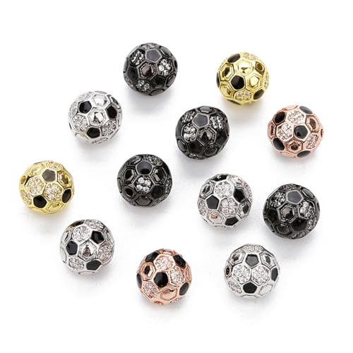 TEMPNAP 2 Stück Kleine Fußball perlen aus Kupferfarbenem Goldplattierte Zirkon zwischenperlen mit Glänzender Tropfen optik für DIY Schmuckherstellung Armbänder Halsketten und von TEMPNAP