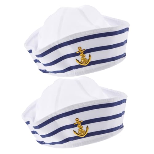 TEMPNAP 2 Stück Matrosen Mütze Blau weiß Gestreift Verstellbar Leicht Bequem Für Damen Herren Outdoor Kostüm Cosplay TEMPNAP 2 Stück Matrosen Mütze Blau weiß Gestreift Verstellbar Leicht Bequem Für Damen Herren Outdoor Kostüm Cosplay von TEMPNAP