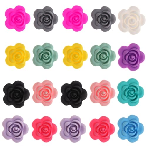 TEMPNAP 20 Stück DIY Silikon Perlen Bunte Rosenform Perlen für Armband und Schmuckherstellung Hautfreundlich für Kreative Bastelprojekte von TEMPNAP