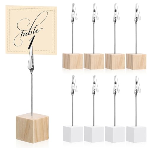 TEMPNAP 20 Stück Tischkartenhalter mit Clips Vertikale Memo Clips für Zuhause Büro Hotel und Partys Stabiler Fotohalter aus Holz Weiß Naturfarben von TEMPNAP