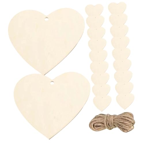 TEMPNAP 200 Stück Unbehandelte Holzherzen DIY Herzförmige Holzscheiben für Valentinstag Deko Bastelarbeiten Hochzeiten und Kreative Projekte mit Juteseil von TEMPNAP