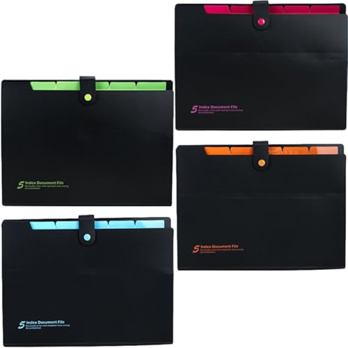 TEMPNAP 4 Stück Teiliges Tragbares Fächermappe Multitaschen Aktenordner für Büro Schule Reisen Erweiterbarer Dokumenten Organizer Schwarz Rosa Grün Orange Blau für Wichtige Unterlagen und von TEMPNAP