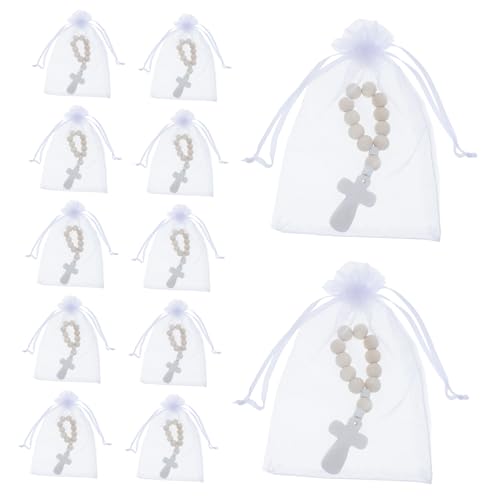 TEMPNAP 40 Sätze Teiliges Kleine Holzperlen Rosenkranzarmbänder mit Segenskreuz für Babytaufe und Kommunion Mesh Beutel Traditionelle Segenssymbole für Taufgeschenke und Festdekoration von TEMPNAP