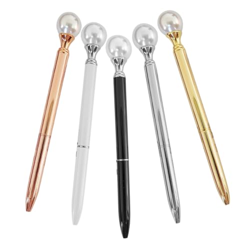 TEMPNAP 5 Stück Elegante Kugelschreiber für Damen mit Künstlicher Perlenverzierung Ergonomisches Schreibgerät für Büro Süße Metallkugelschreiber Roségold von TEMPNAP