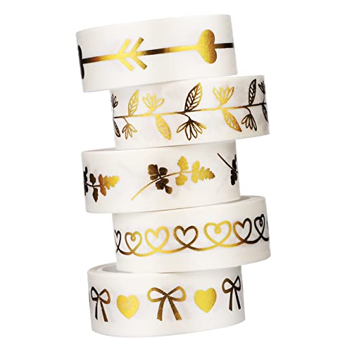 TEMPNAP 5Rollen Washi Tape Dekoratives Klebeband mit Goldprägung für Scrapbooking Journaling und DIY Projekte Wiederverwendbar und Einfach Anzubringen von TEMPNAP