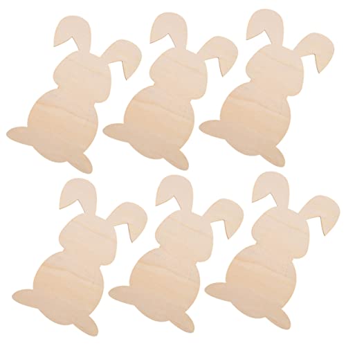 TEMPNAP 6 Stück Holzspäne in Hasenform erste Kaninchenspielzeug Party glücklicher Hase Dekorationen Hasenzimmer Hasengartendekor DIY -Holzscheiben Holzausschnitte von TEMPNAP