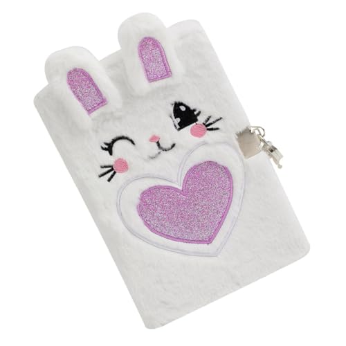 TEMPNAP Fluffy Plüsch Notizbuch mit Schloss Süßes Kleines Tagebuch für Schüler Cartoon Kaninchen Design Liniert Tragbar und Abschließbar für Teenager und Freunde von TEMPNAP