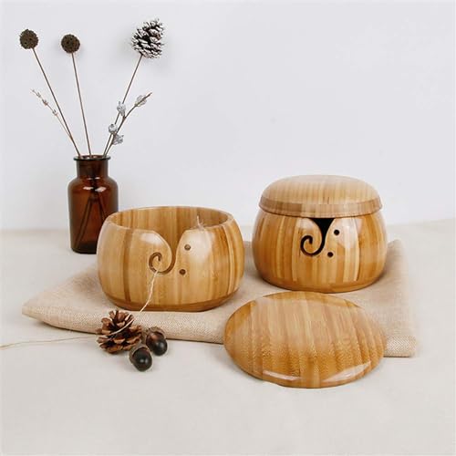 TEMU-SC Yarn bowl, Garnschüssel, Wollhalter, Wollschale garnschale für Strick- und Häkelprojekte, Garnschale für wolle(mit Deckel)(Bambus)(15 * 9,5cm) von TEMU-SC