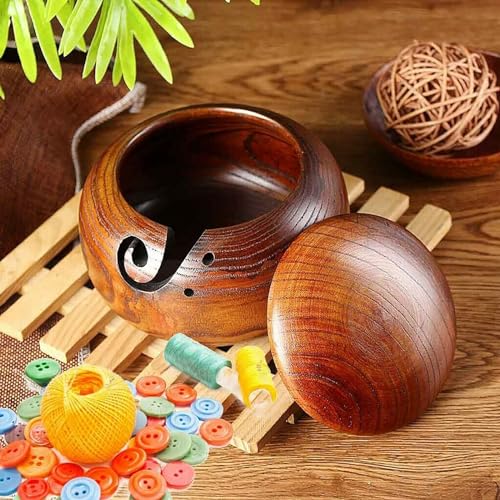 TEMU-SC Yarn bowl, Garnschüssel, Wollhalter, Wollschale garnschale für Strick- und Häkelprojekte, Garnschale für wolle(mit Deckel)(Retrostil)(15 * 9,5cm) von TEMU-SC