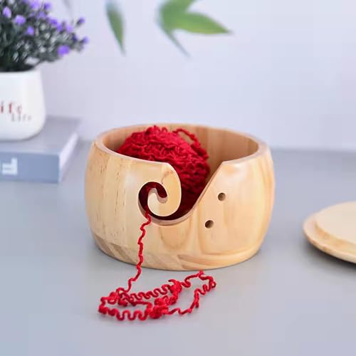 TEMU-SC Yarn bowl, Garnschüssel, Wollhalter, Wollschale garnschale für Strick- und Häkelprojekte, Garnschale für wolle(ohne Deckel)(Kiefernholz)(15 * 8cm) von TEMU-SC