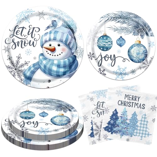 TEMYAXU Blaue und weiße Weihnachtsdekorationen, 60 Stück Schneemann-Teller und "Let It Snow" Servietten, Winterteller und Servietten für blaue Weihnachtsdekorationen, blaue Weihnachtsteller für TEMYAXU Blaue und weiße Weihnachtsdekorationen, 60 Stück Schneemann-Teller und "Let It Snow" Servietten, Winterteller und Servietten für blaue Weihnachtsdekorationen, blaue Weihnachtsteller für von TEMYAXU
