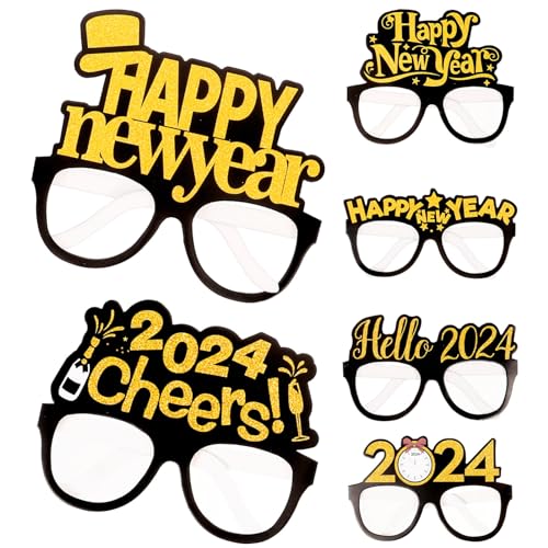 TENDYCOCO Sonnenbrille Für Kinder 6 Stück 2024 Frohes Neues Jahr Brillen Silvester Brillen 2024 Neujahr Brillen Neuheit Brillen Für Neujahrsdekoration Party-Sonnenbrille von TENDYCOCO