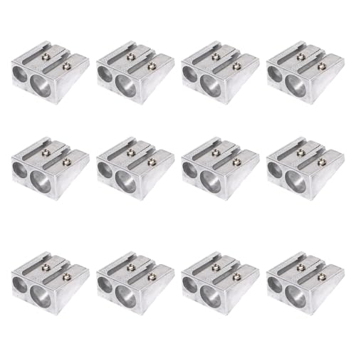 12 Stück Anspitzer,Bleistiftspitzer Aus Magnesium,Doppelspitzer Doppelklinge,Anspitzer Elektrisch,Bleistiftspitzer,Pencil Sharpener,Spitzer Klein,Bleistift Anspitzer,FüR Familie Schule BüRo(Silber) von TENGEE