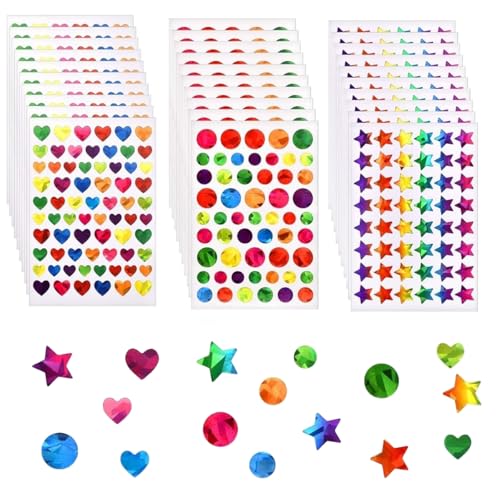 1710 Stück Glitzer Sticker Kinder,Herz Glitzer Aufkleber,Sternaufkleber Klein,Runde Aufkleber,Laserselbstklebendes Material,Geeignet Für Kindertag Geschenke,Geschenk Dekoration,Diy Handwerk von TENGEE