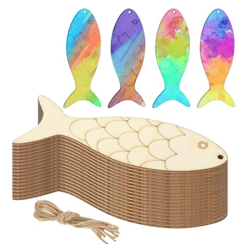 30 Stück Fische Deko,Fischornament Aus Holz Mit Hanfseil,Bemalbares Holzschild In Fischform,Einfärbbar unfertige leere Holzschilder,für Zum Bemalen Von Diy Ozean Tier Thematische Party. von TENGEE