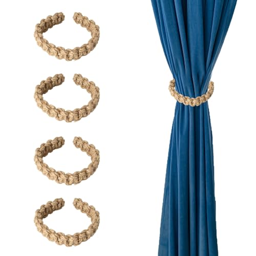 4 Stück Raffhalter Für Vorhänge,Raffhalter Hanfseil,Vorhang Halter,Vorhanghalter,Gardinenhalter,Gardinen Halter,Gardinen Zusammenbinden,Material Leinen,Geeignet Für Wohnzimmer,Schlafzimmer(Braun) von TENGEE