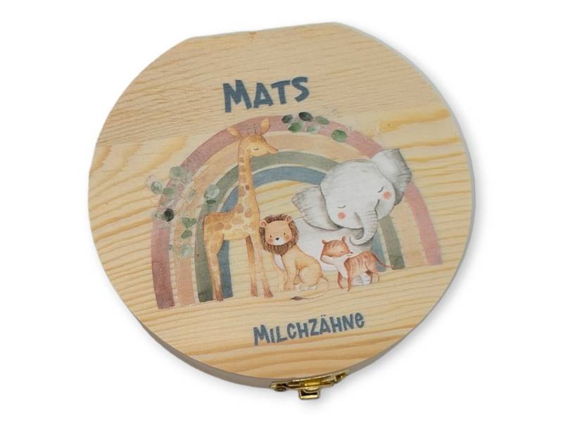 Milchzahndose Personalisiert "Regenbogen Tiere"/Milchzahnbox Aus Holz von TENII